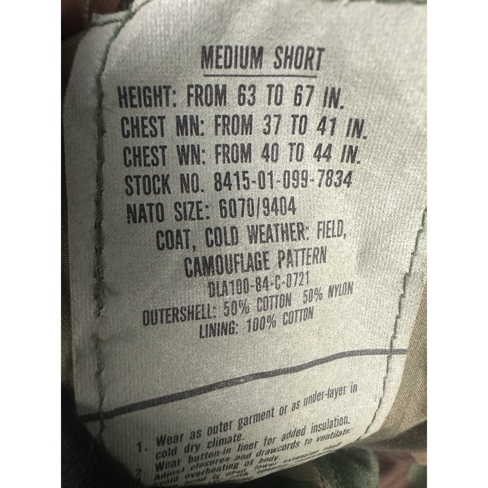 Military USGI Army Woodland BDU M-65 Field Jacket Medium Short Cold Weather Coat - Picture 8 of 8